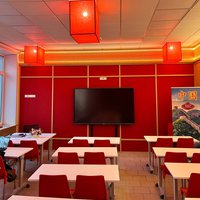 Red lanterns made from architectural paper 